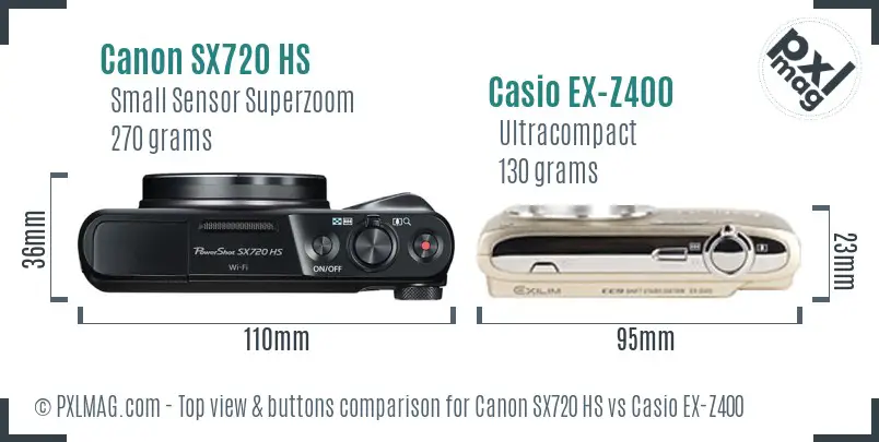 Canon SX720 HS vs Casio EX-Z400 top view buttons comparison