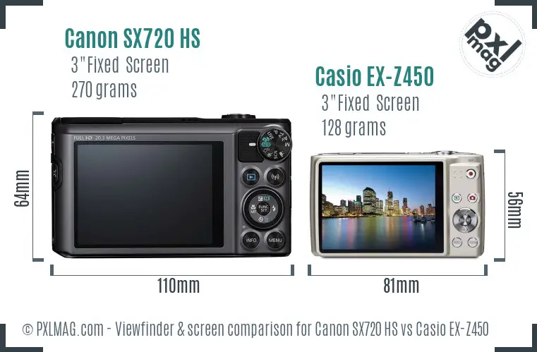 Canon SX720 HS vs Casio EX-Z450 Screen and Viewfinder comparison