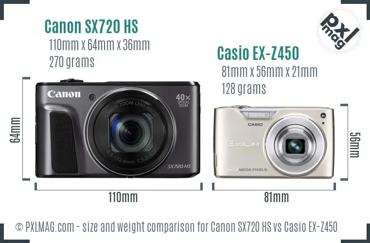 Canon SX720 HS vs Casio EX-Z450 size comparison