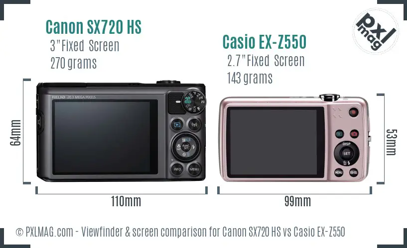 Canon SX720 HS vs Casio EX-Z550 Screen and Viewfinder comparison