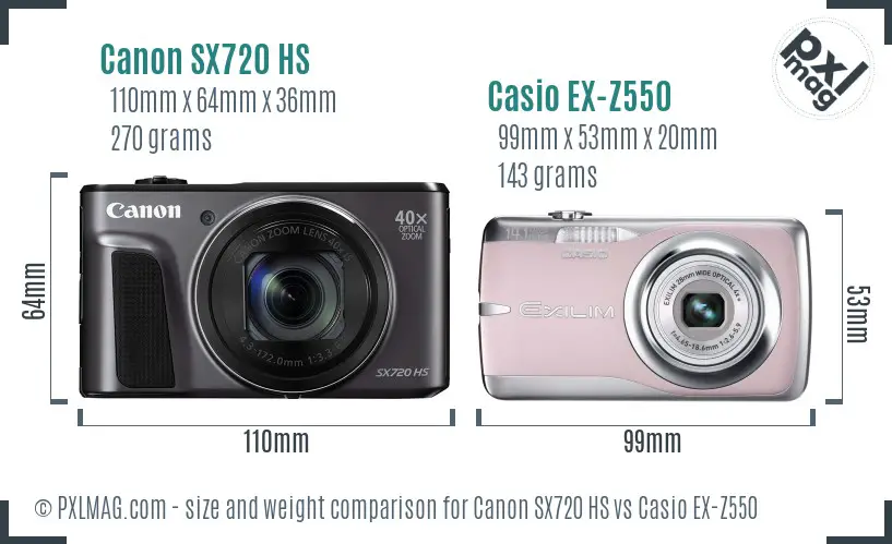 Canon SX720 HS vs Casio EX-Z550 size comparison
