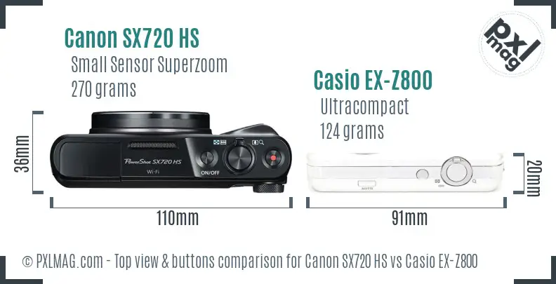 Canon SX720 HS vs Casio EX-Z800 top view buttons comparison