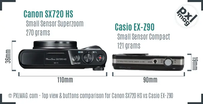 Canon SX720 HS vs Casio EX-Z90 top view buttons comparison