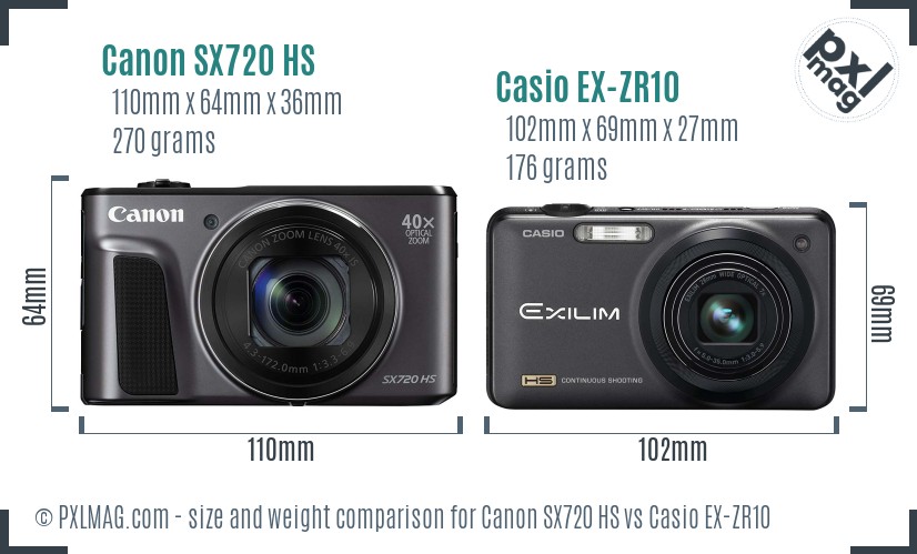 Canon SX720 HS vs Casio EX-ZR10 size comparison