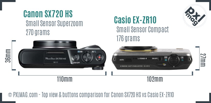 Canon SX720 HS vs Casio EX-ZR10 top view buttons comparison