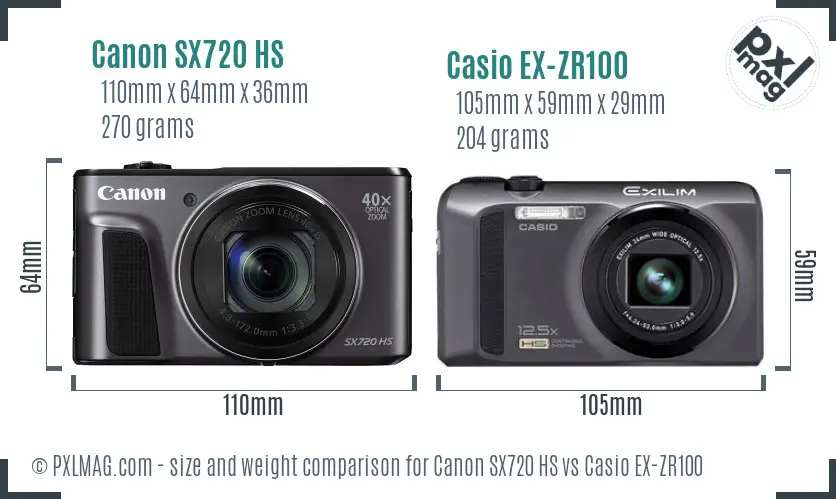 Canon SX720 HS vs Casio EX-ZR100 size comparison