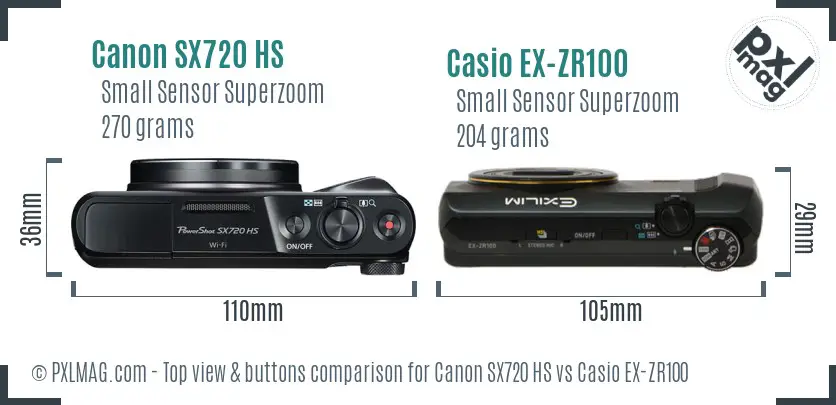 Canon SX720 HS vs Casio EX-ZR100 top view buttons comparison