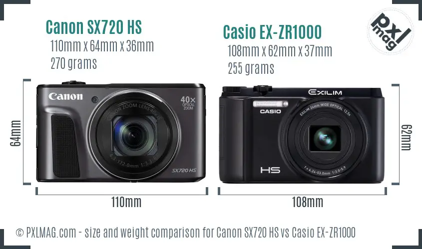 Canon SX720 HS vs Casio EX-ZR1000 size comparison