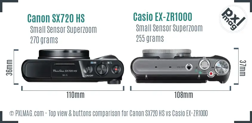 Canon SX720 HS vs Casio EX-ZR1000 top view buttons comparison