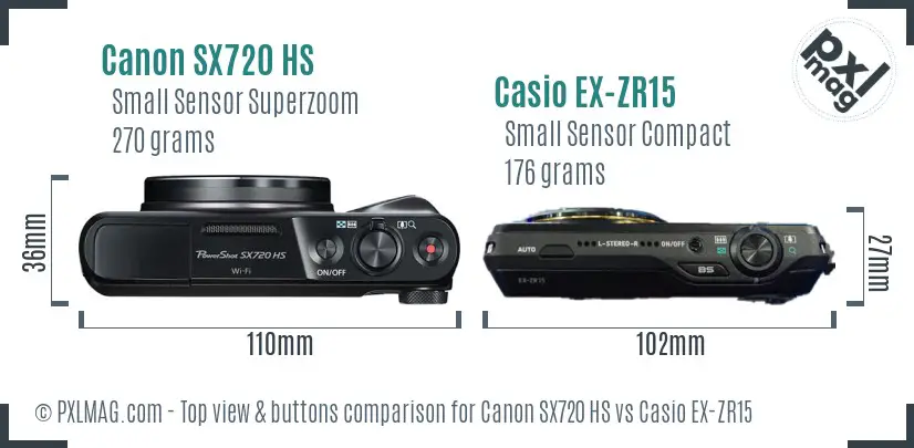 Canon SX720 HS vs Casio EX-ZR15 top view buttons comparison