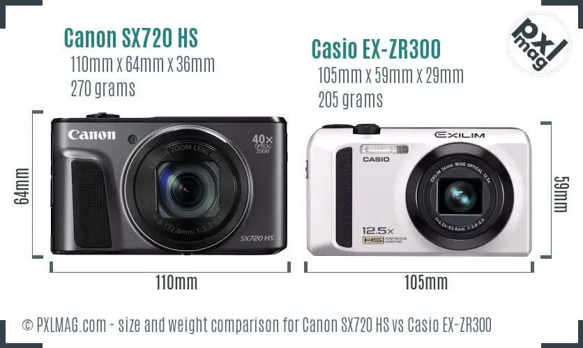 Canon SX720 HS vs Casio EX-ZR300 size comparison