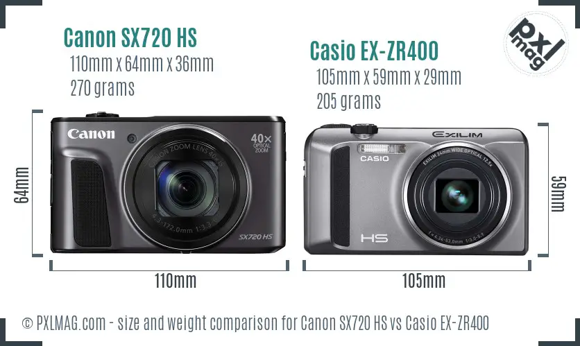 Canon SX720 HS vs Casio EX-ZR400 size comparison