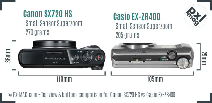 Canon SX720 HS vs Casio EX-ZR400 top view buttons comparison