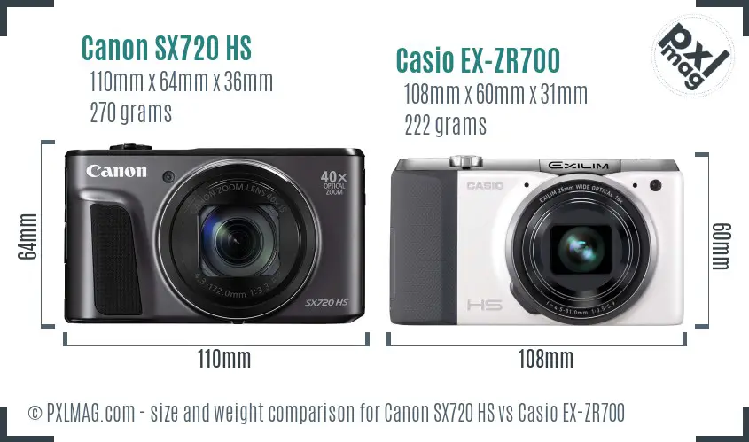 Canon SX720 HS vs Casio EX-ZR700 size comparison