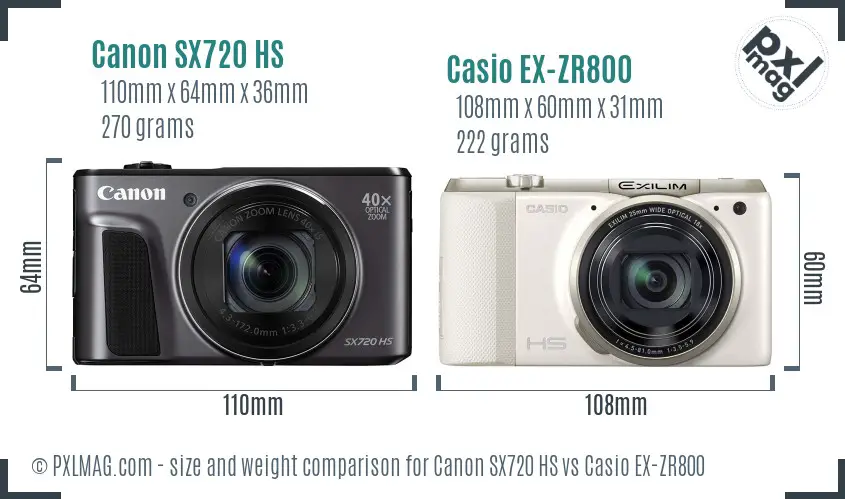 Canon SX720 HS vs Casio EX-ZR800 size comparison