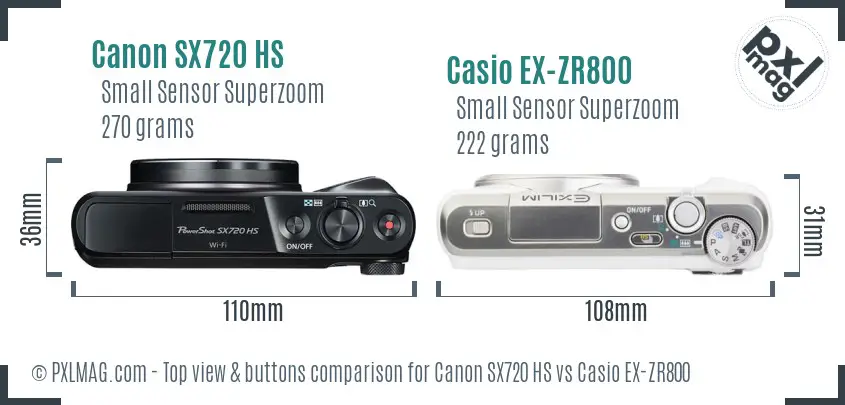 Canon SX720 HS vs Casio EX-ZR800 top view buttons comparison