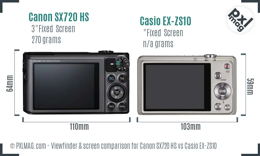 Canon SX720 HS vs Casio EX-ZS10 Screen and Viewfinder comparison