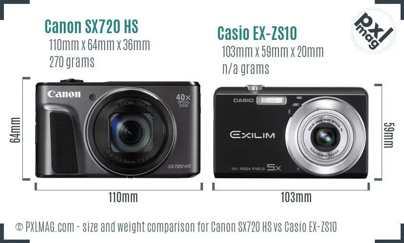 Canon SX720 HS vs Casio EX-ZS10 size comparison