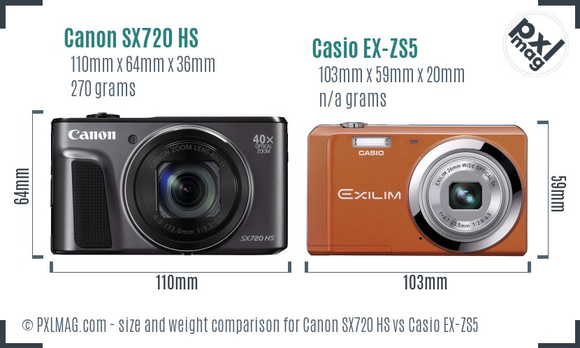 Canon SX720 HS vs Casio EX-ZS5 size comparison Canon SX720 HS vs Casio EX-ZS5 size comparison