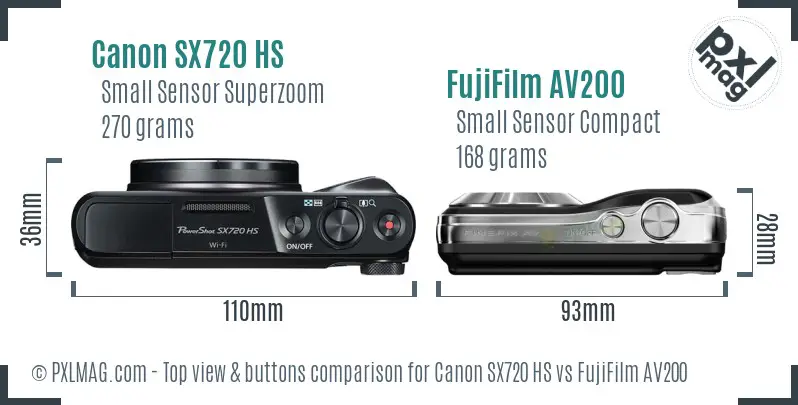 Canon SX720 HS vs FujiFilm AV200 top view buttons comparison