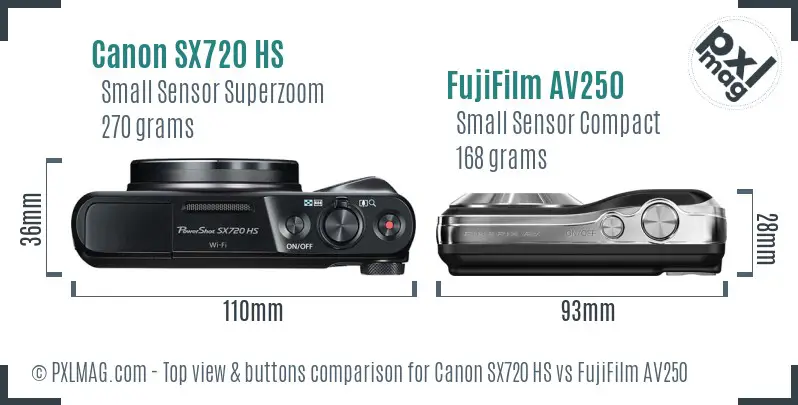 Canon SX720 HS vs FujiFilm AV250 top view buttons comparison