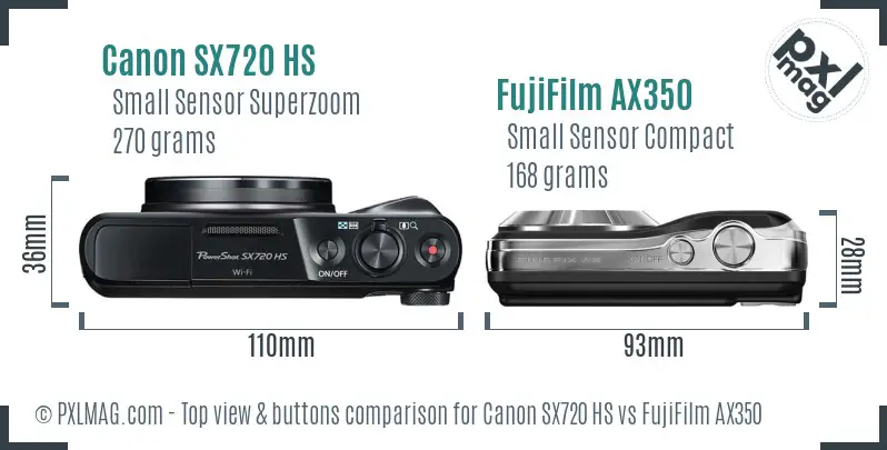 Canon SX720 HS vs FujiFilm AX350 top view buttons comparison