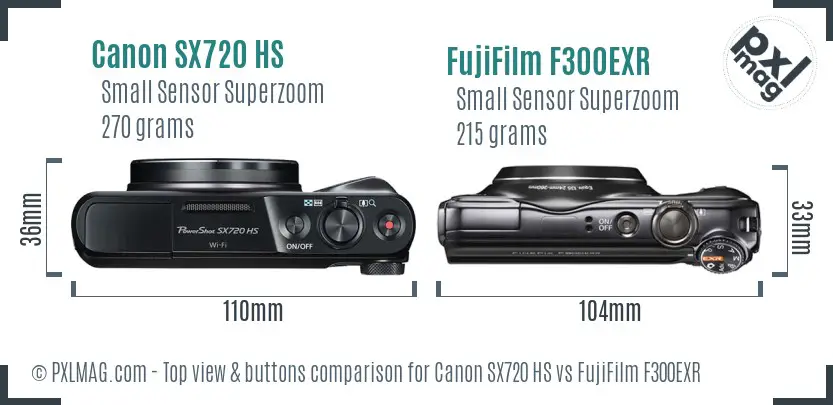 Canon SX720 HS vs FujiFilm F300EXR top view buttons comparison