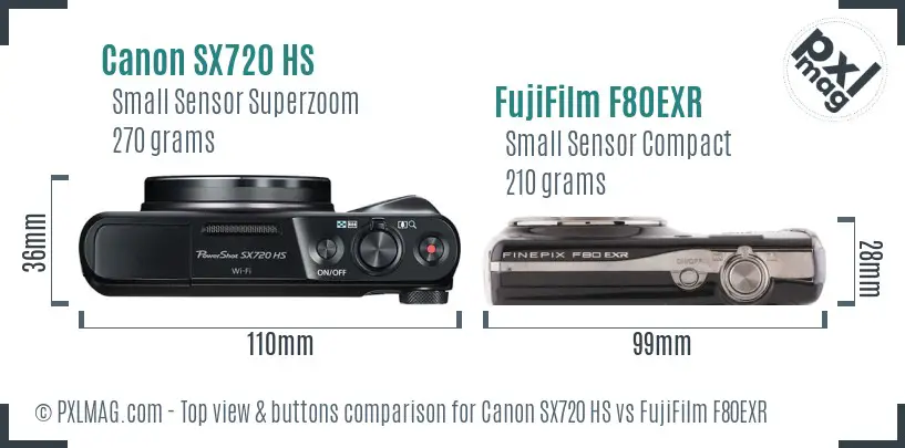 Canon SX720 HS vs FujiFilm F80EXR top view buttons comparison