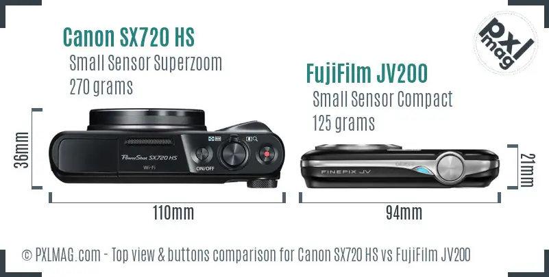 Canon SX720 HS vs FujiFilm JV200 top view buttons comparison