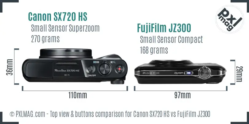 Canon SX720 HS vs FujiFilm JZ300 top view buttons comparison