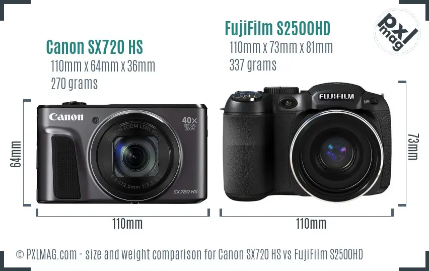 Canon SX720 HS vs FujiFilm S2500HD size comparison