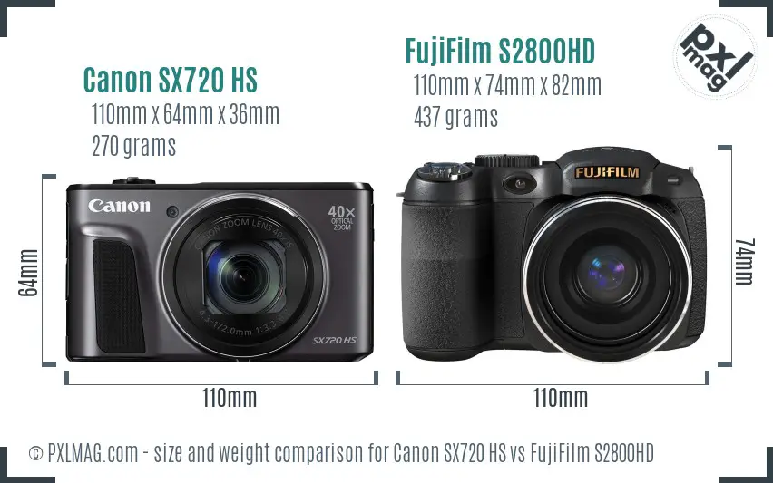 Canon SX720 HS vs FujiFilm S2800HD size comparison