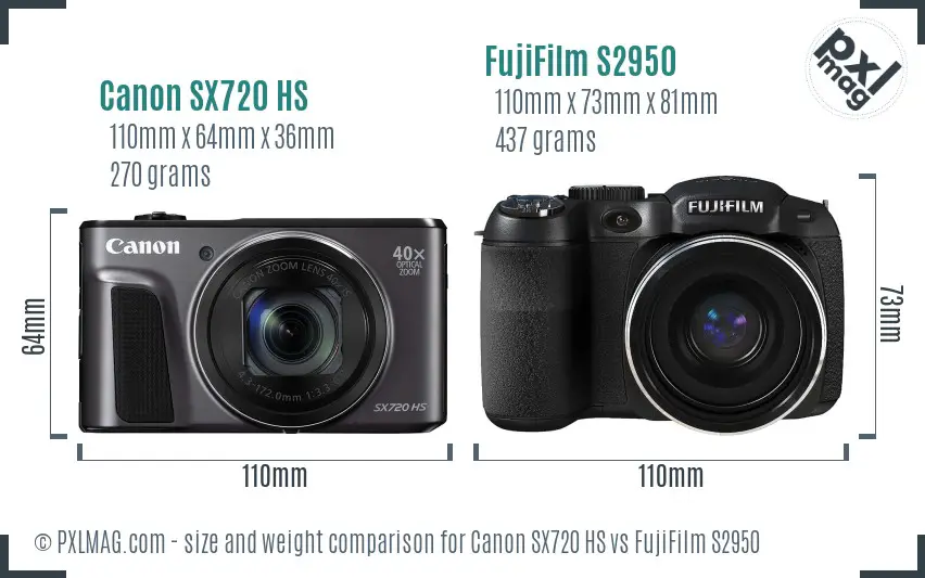 Canon SX720 HS vs FujiFilm S2950 size comparison