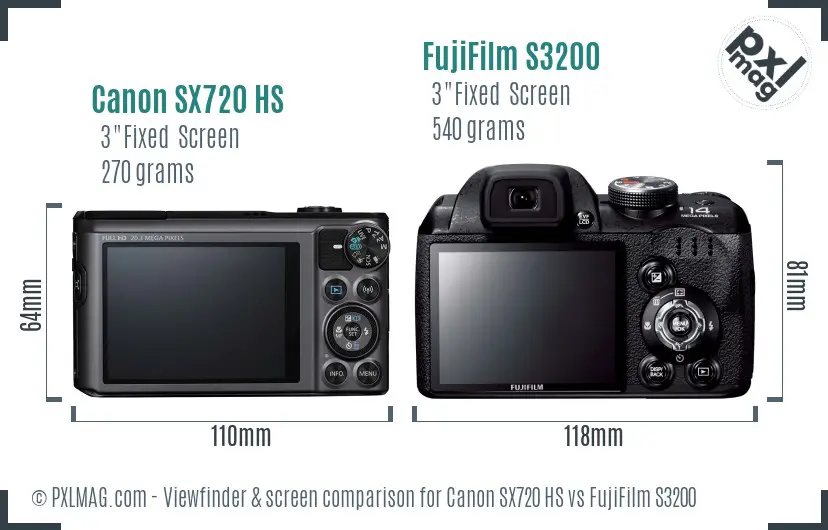 Canon SX720 HS vs FujiFilm S3200 Screen and Viewfinder comparison
