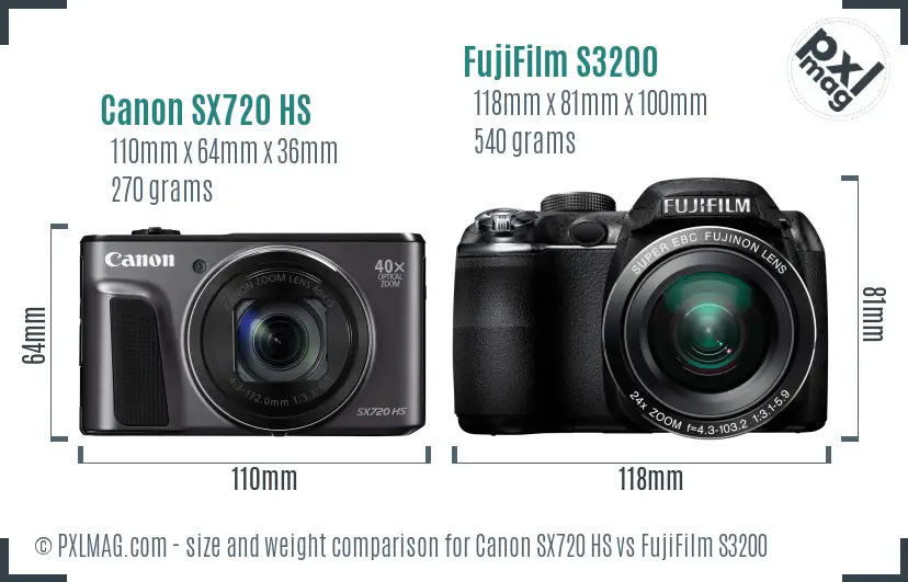 Canon SX720 HS vs FujiFilm S3200 size comparison