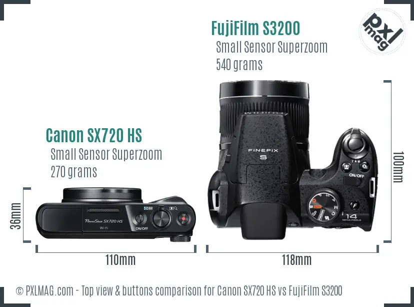 Canon SX720 HS vs FujiFilm S3200 top view buttons comparison