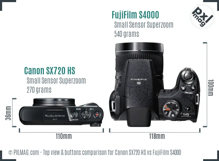 Canon SX720 HS vs FujiFilm S4000 top view buttons comparison