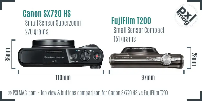 Canon SX720 HS vs FujiFilm T200 top view buttons comparison