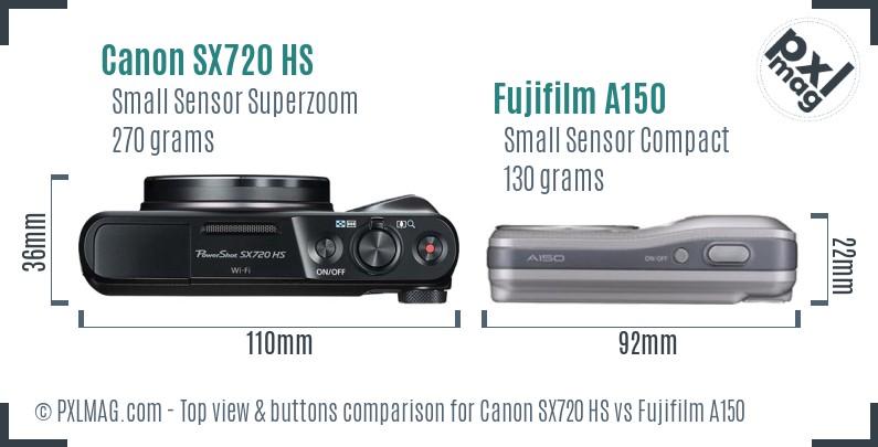 Canon SX720 HS vs Fujifilm A150 top view buttons comparison