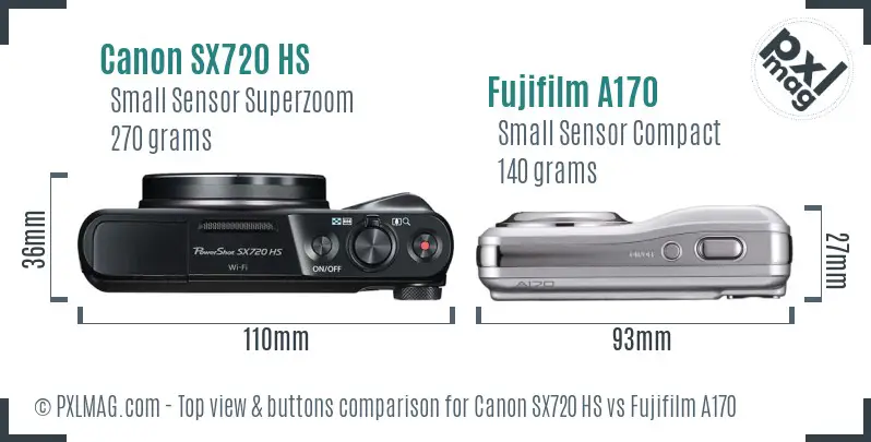 Canon SX720 HS vs Fujifilm A170 top view buttons comparison