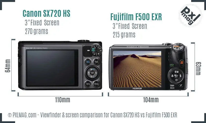 Canon SX720 HS vs Fujifilm F500 EXR Screen and Viewfinder comparison