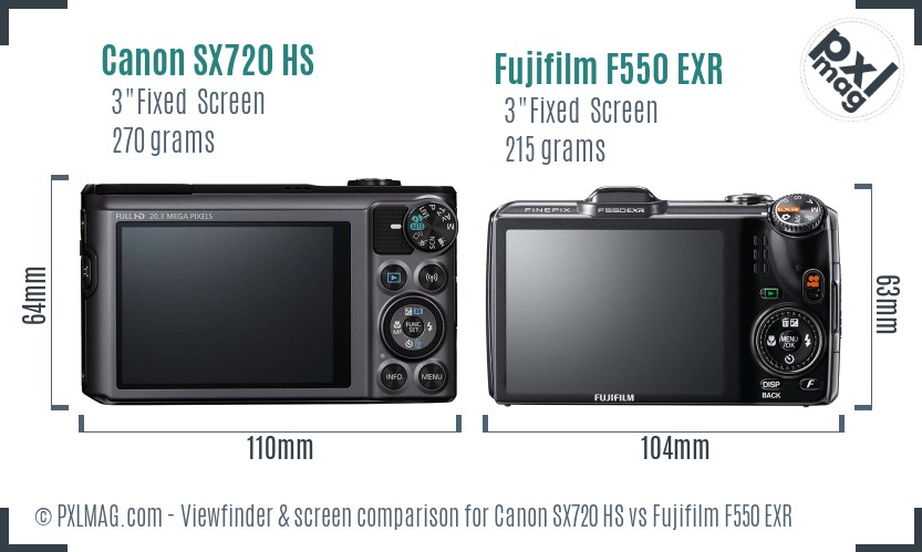 Canon SX720 HS vs Fujifilm F550 EXR Screen and Viewfinder comparison