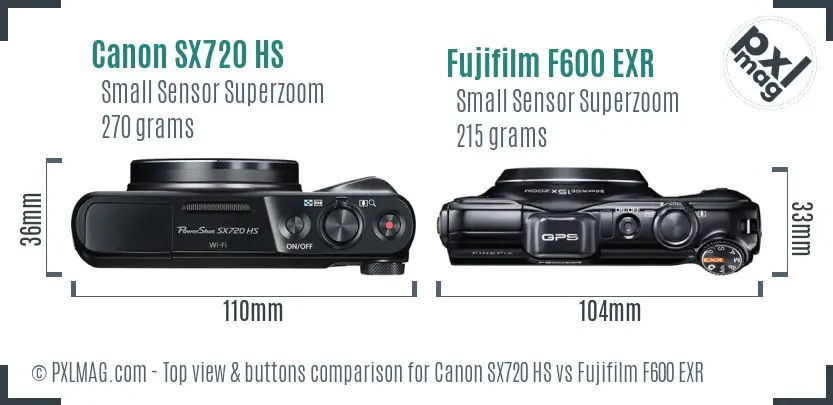 Canon SX720 HS vs Fujifilm F600 EXR top view buttons comparison