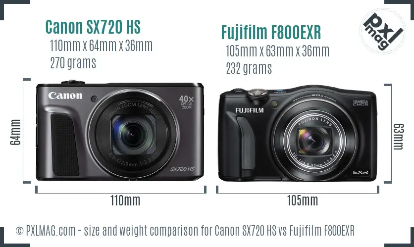 Canon SX720 HS vs Fujifilm F800EXR size comparison