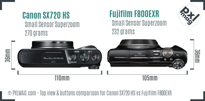 Canon SX720 HS vs Fujifilm F800EXR top view buttons comparison