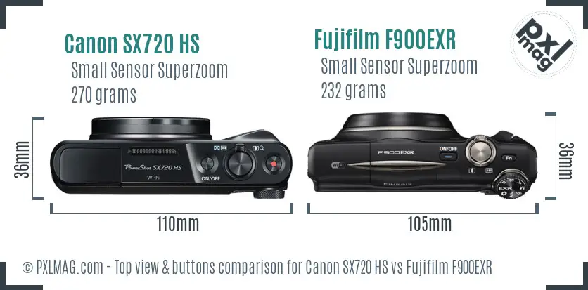 Canon SX720 HS vs Fujifilm F900EXR top view buttons comparison