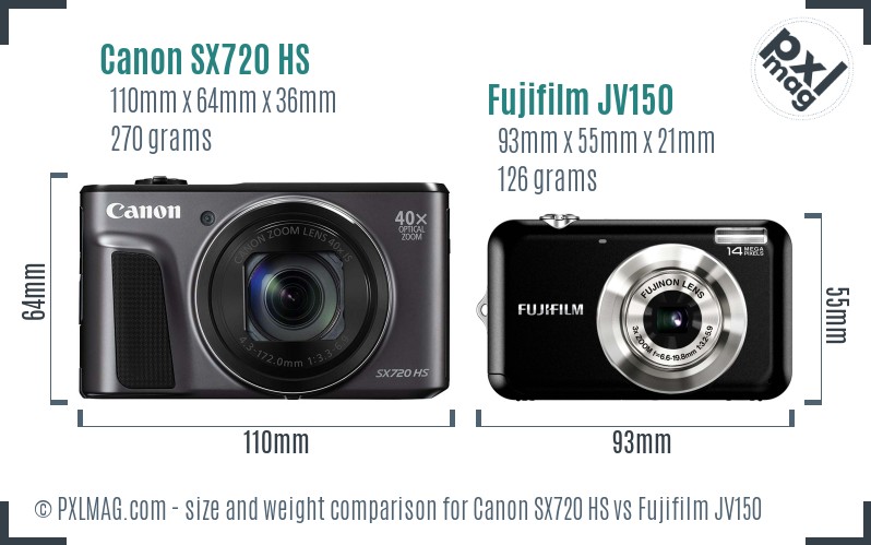 Canon SX720 HS vs Fujifilm JV150 size comparison