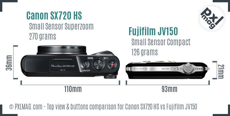 Canon SX720 HS vs Fujifilm JV150 top view buttons comparison