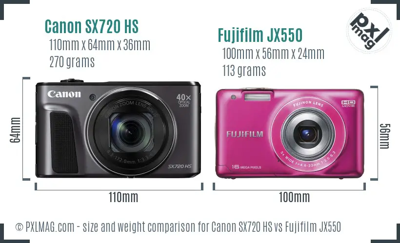 Canon SX720 HS vs Fujifilm JX550 size comparison