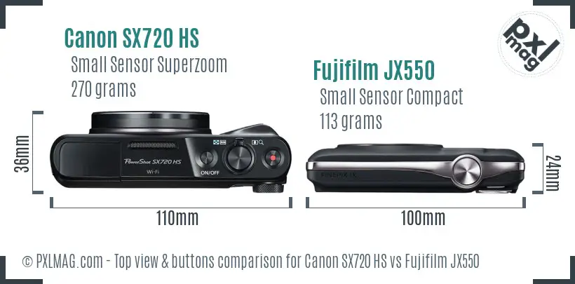 Canon SX720 HS vs Fujifilm JX550 top view buttons comparison